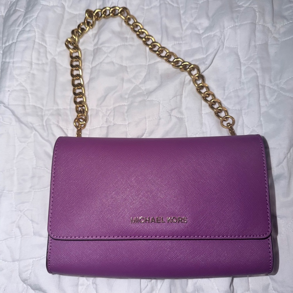 Michael Kors Purple Crossbody Bag with Gold Chain